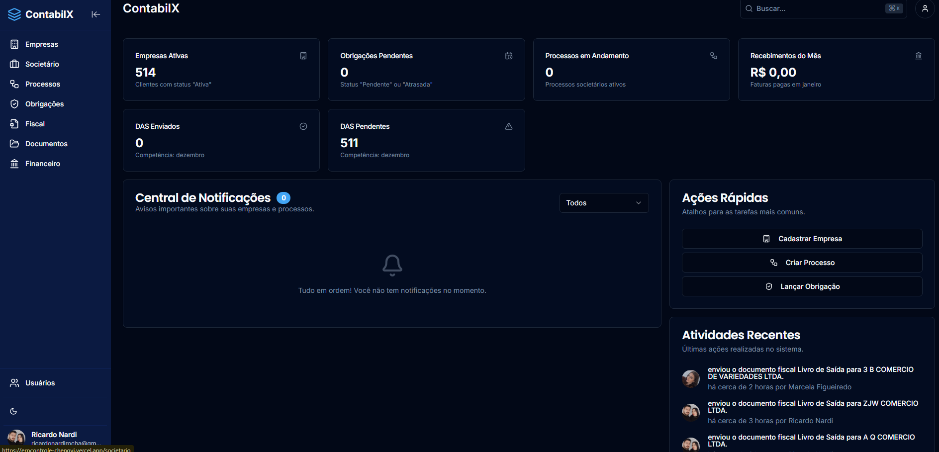 ContabilX - ERP Contábil (dashboard)